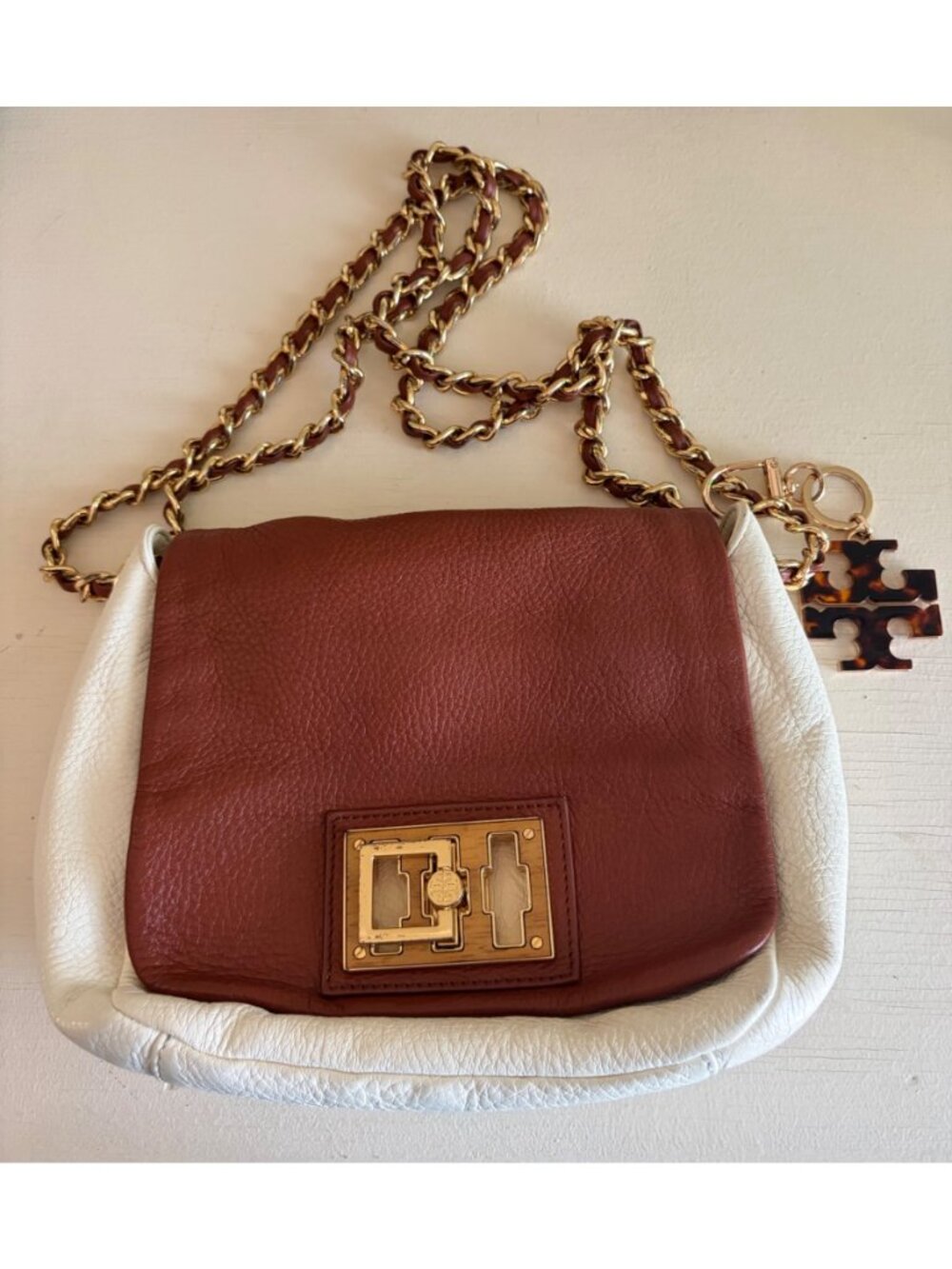 Vintage Tory Burch Leather Convertible Shoulder Chain Link Crossbody Handbag